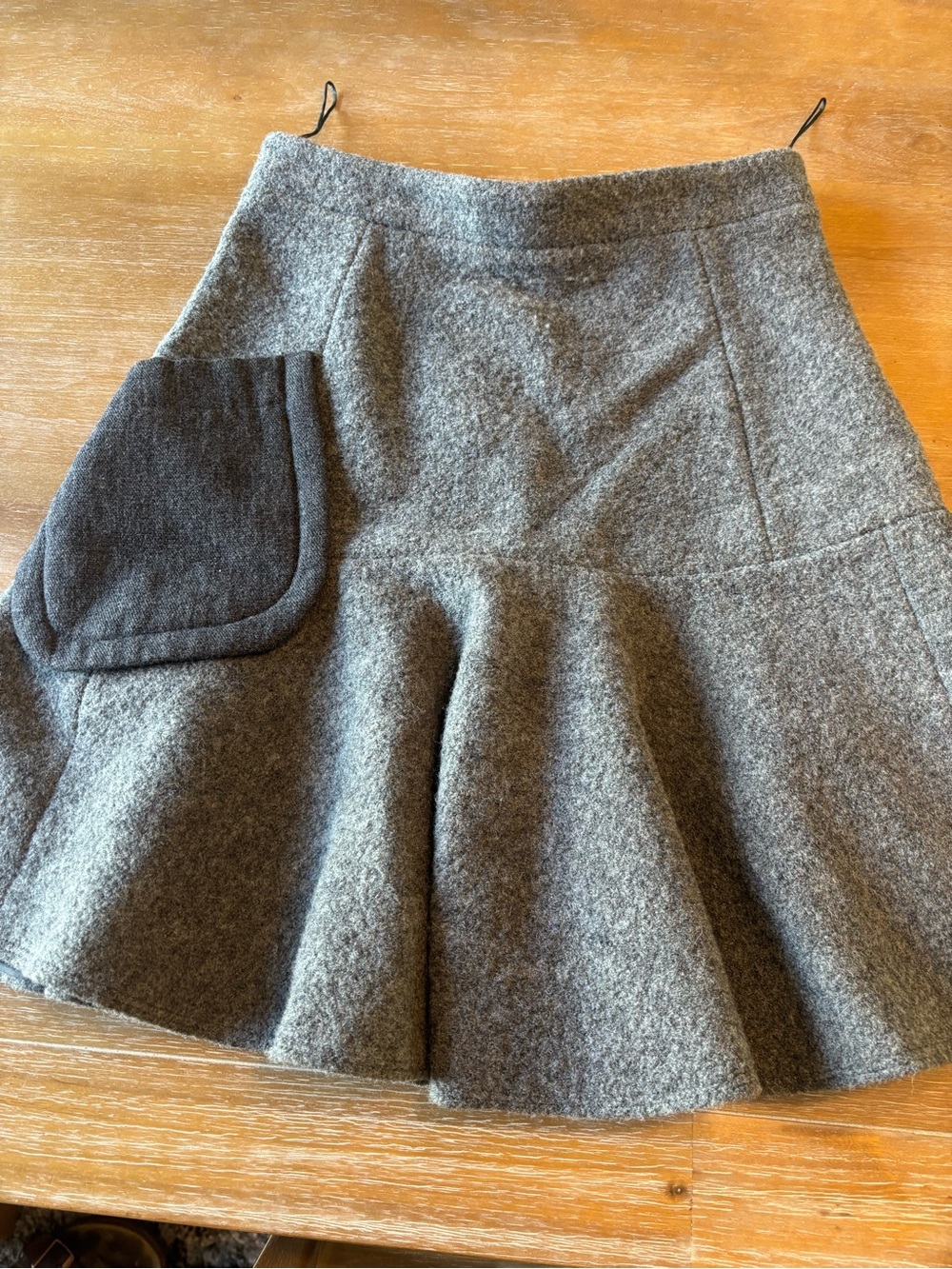 Carven Gray Wool-Blend Flared Skirt with Dark Gray Patch Pocket